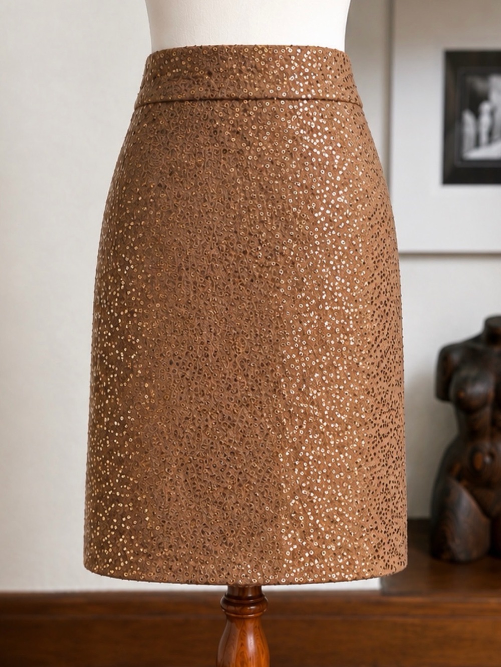 LOFT Bronze Gold Sequin Skirt Size 8 Holiday Party Cocktail